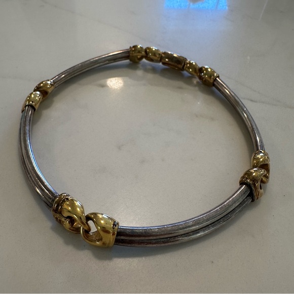 Vintage UnoAErre Italy Sterling Silver & Gold Vermeil Collar Necklace 16” - Picture 2 of 6